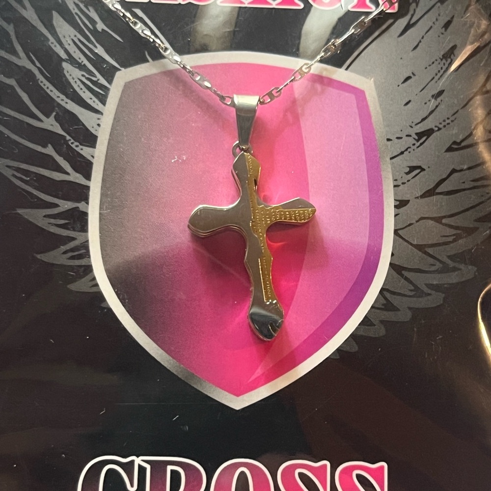 Source Unknown Silver and Gold Cross Necklace